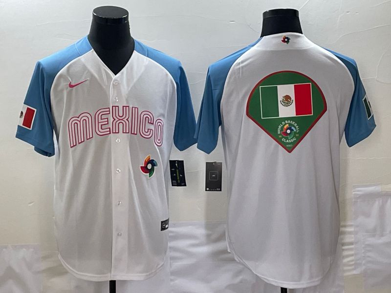 Men 2023 World Cub Mexico Blank White blue Nike MLB Jersey13->more jerseys->MLB Jersey